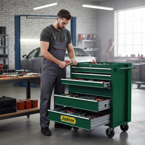 Gabinete Para Herramientas Móvil Jadever 7 Estantes Verde Oscuro