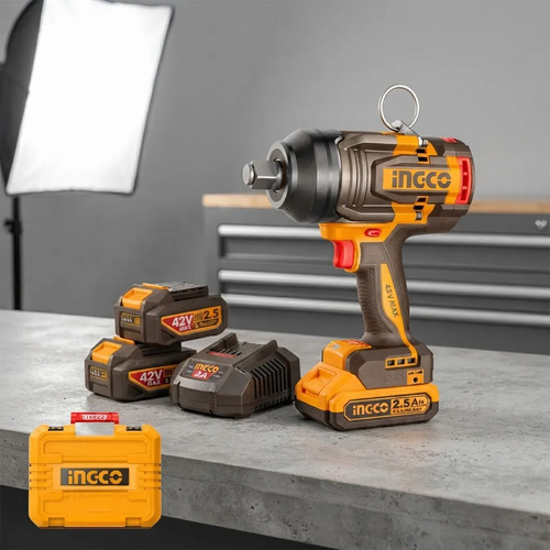 Llave De Impacto 42v M42 1360nm 3/4 2 Baterias 2.5ah Ingco Amarillo 50hz/60hz - Imagen 2