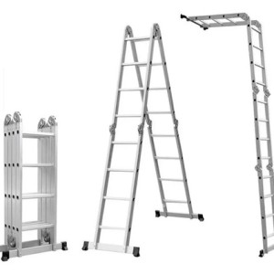Escalera De Aluminio Plegable 4x4 Mts Color Plateado