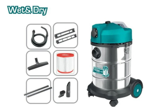 Aspiradora Industrial 1400w Total 30l Seco Humedo Acero Inox Turquesa - Imagen 4