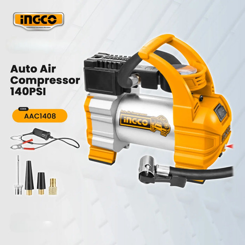 Mini Compresor Auto 12 Volt Ingco Aac1408 140psi 10bar Amarillo 50 / 60 Hz Bifásica - Imagen 2
