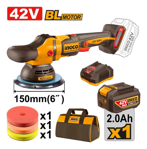 Lustra Pulidora A Bateria 42v Brushless 150mm C/accesorios Naranja Claro - Imagen 5