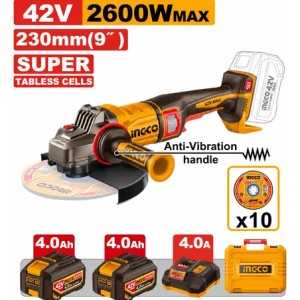 Amoladora Ingco 42v 230mm Con 2 Baterías Y Accesorios Amarillo 50hz/60hz