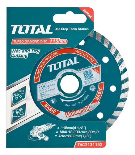 Disco De Corte Diamantado Turbo 4 1/2 115mm Total Tac2131153 - Imagen 2