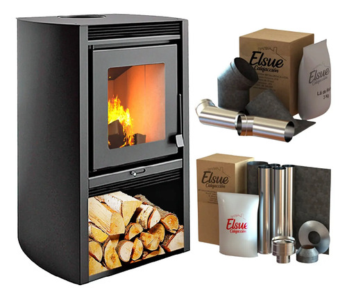 Estufa Calefactor Leña 78m2 Kit Codos + Kit Caños Acero Inox - Imagen 8