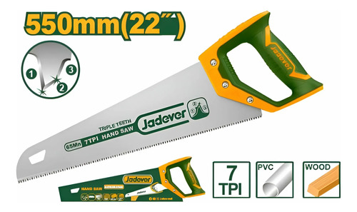 Serrucho Carpintero Jadever 550mm Triple Corte Jadever Verde Musgo - Imagen 2