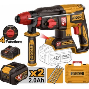 Rotomartillo Bateria 42v 2ah 24mm Sds Plus 2.4j Ingco Amarillo 50hz/60hz