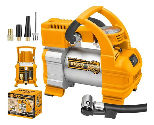 Mini Compresor Auto 12 Volt Ingco Aac1408 140psi 10bar Amarillo 50 / 60 Hz Bifásica - Imagen 3