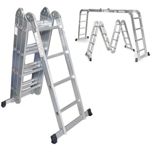 Escalera 4.7mtrs De Aluminio Multifuncional Lh1671 Color Plateado