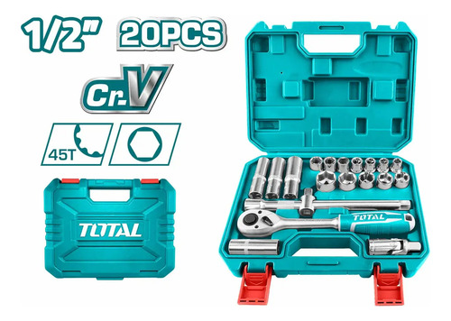 Kit De Herramientas Total Tht121201 Maletín Dados 20 Piezas Plateado