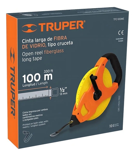 Cinta Metrica Truper 100 Metros Fibra De Vidrio Tfc-100me - Imagen 5