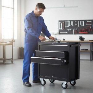 Carro Taller Mecanico Gabinete 3 Estantes Con Ruedas Movil Negro